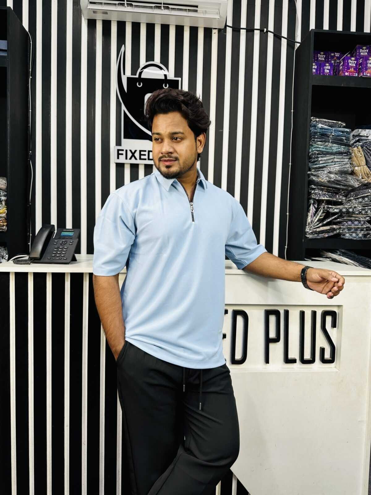 Drop Shoulder Polo Sky 001103