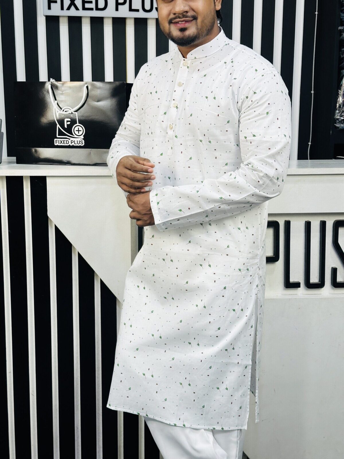 Cotton Printed Punjabi (Green Print) 001306