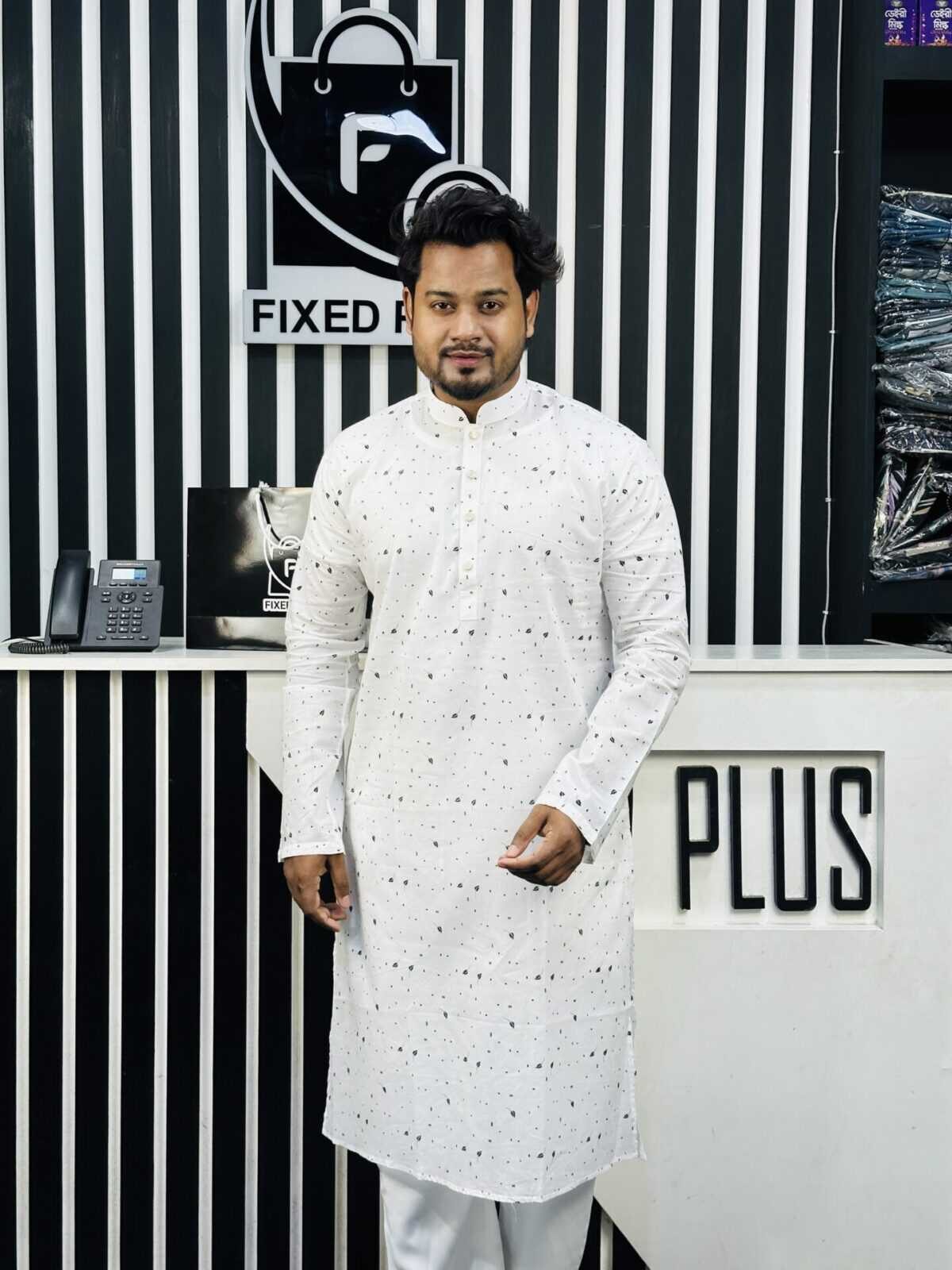 Cotton Printed Punjabi (Black Print) 001305 - Image 4