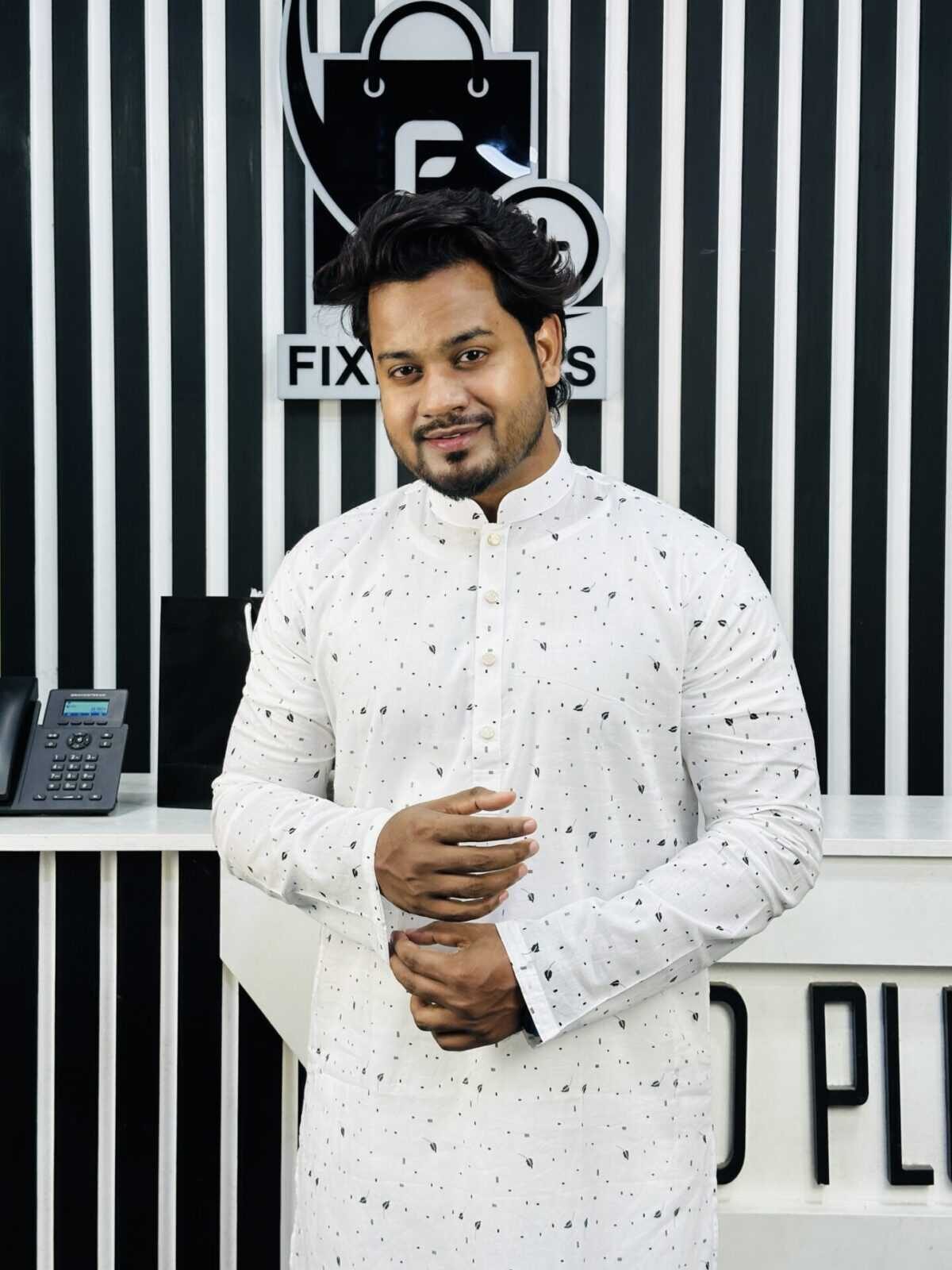 Cotton Printed Punjabi (Black Print) 001305 - Image 3