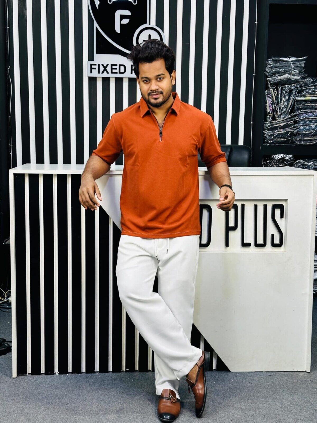 Drop Shoulder Polo Brown 001102 - Image 3