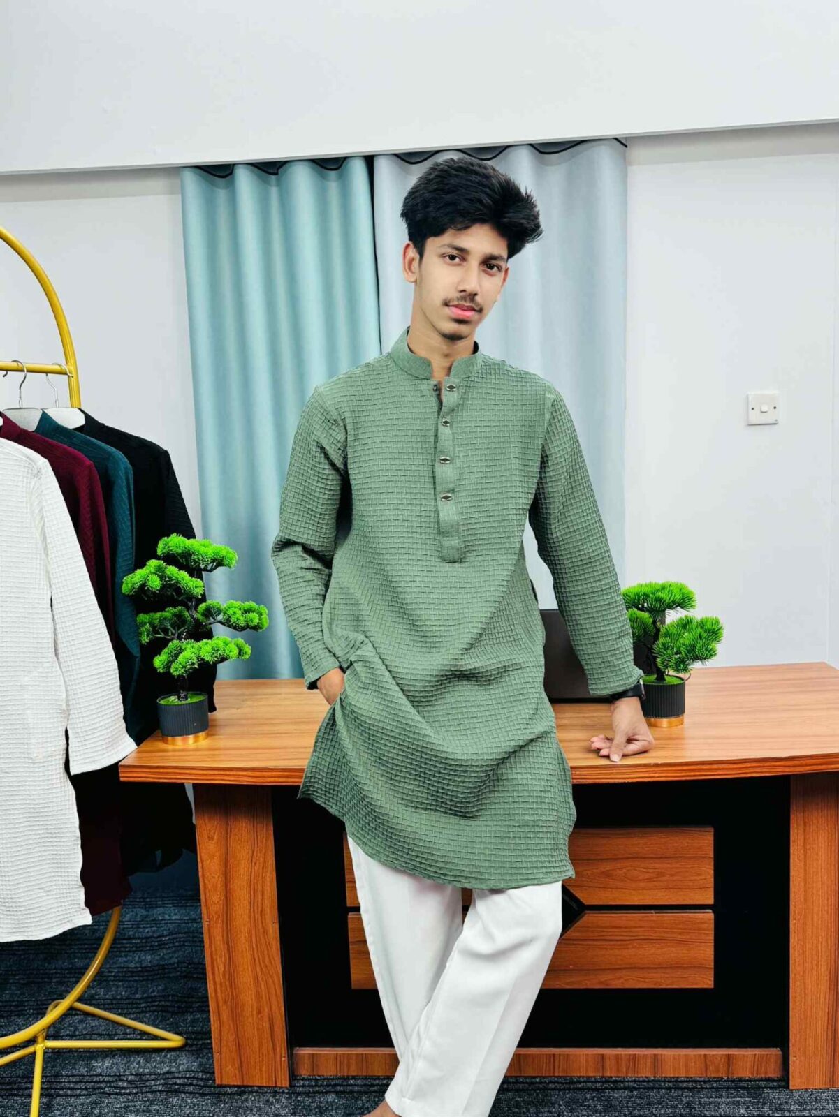 Premium Textured Panjabi(Olive) (PTP-4)