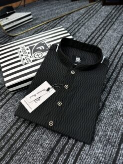 Premium Wave-Texture Black Panjabi (PWP-2)