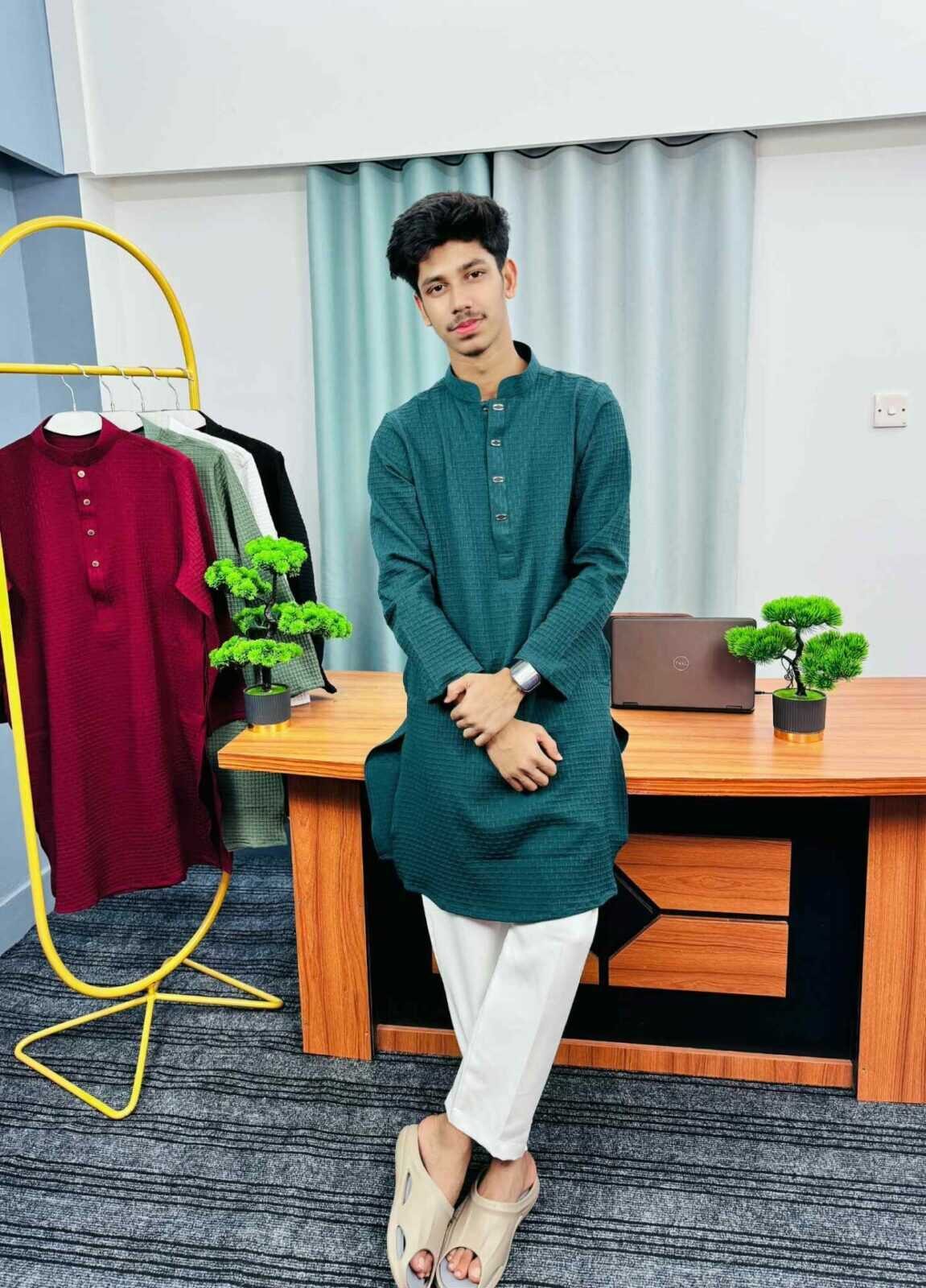 Premium Textured Panjabi(Dark Teal Grean) (PTP-1) - Image 3