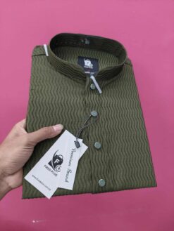 Premium Wave-Texture Olive Green Panjabi (PWP-3)