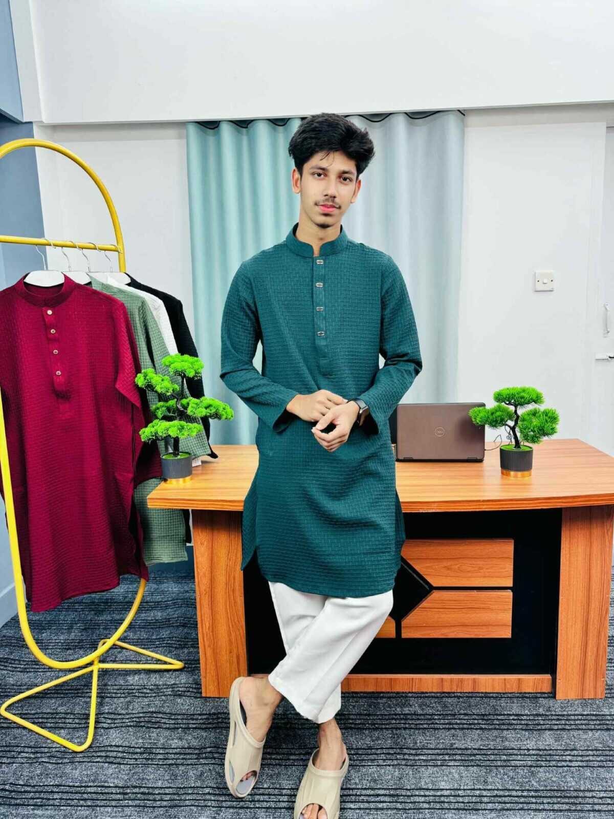 Premium Textured Panjabi(Dark Teal Grean) (PTP-1) - Image 4