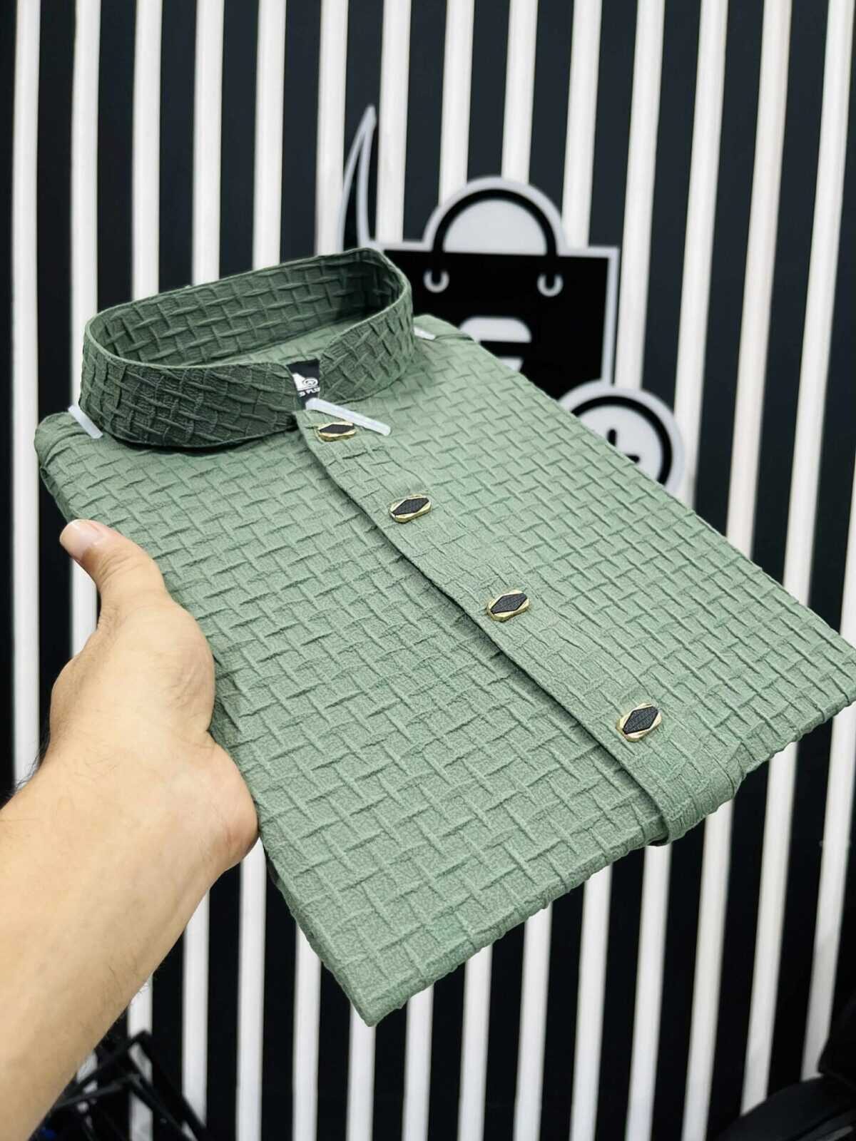 Premium Textured Panjabi(Olive) (PTP-4) - Image 5