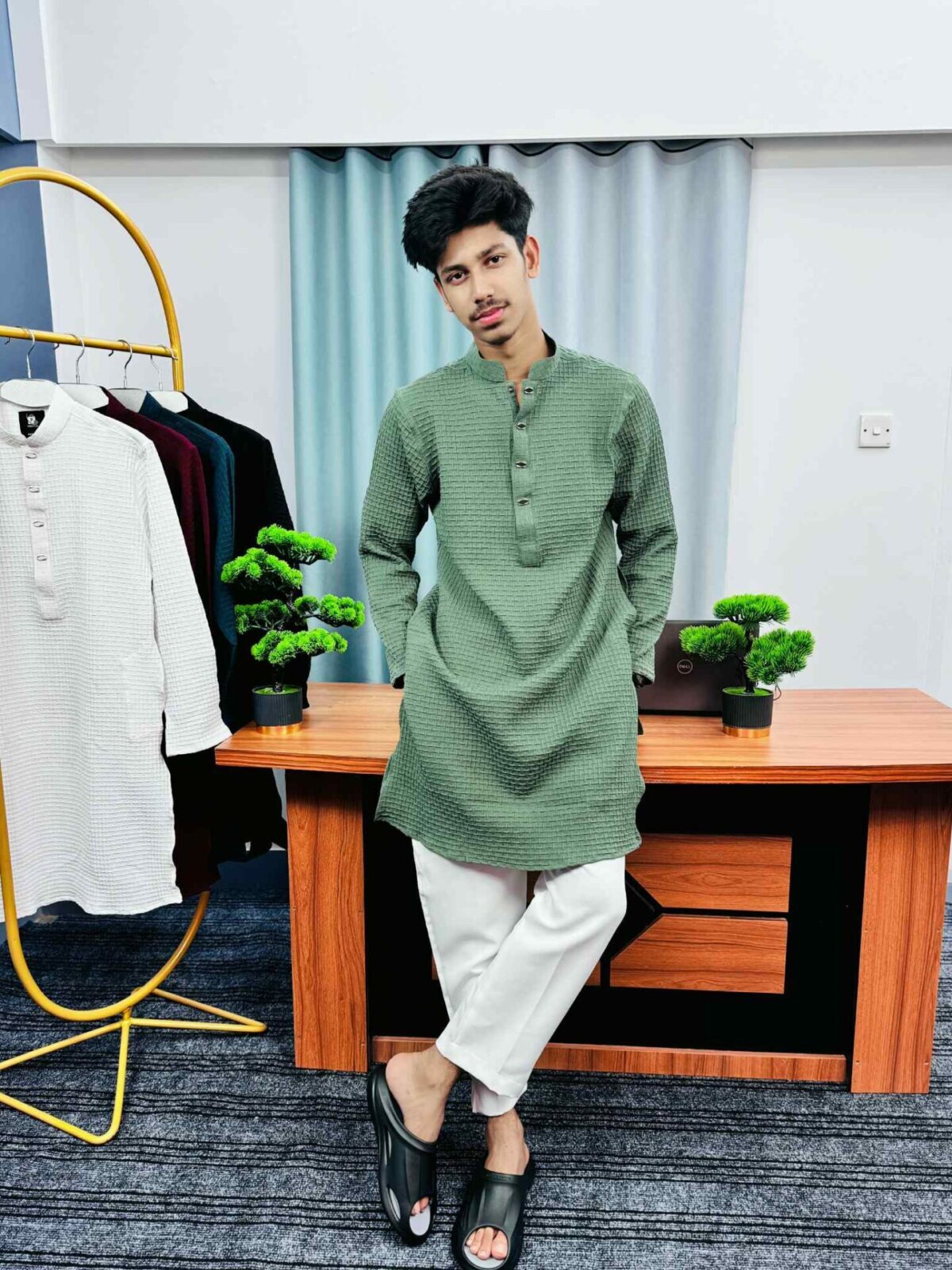 Premium Textured Panjabi(Olive) (PTP-4) - Image 4