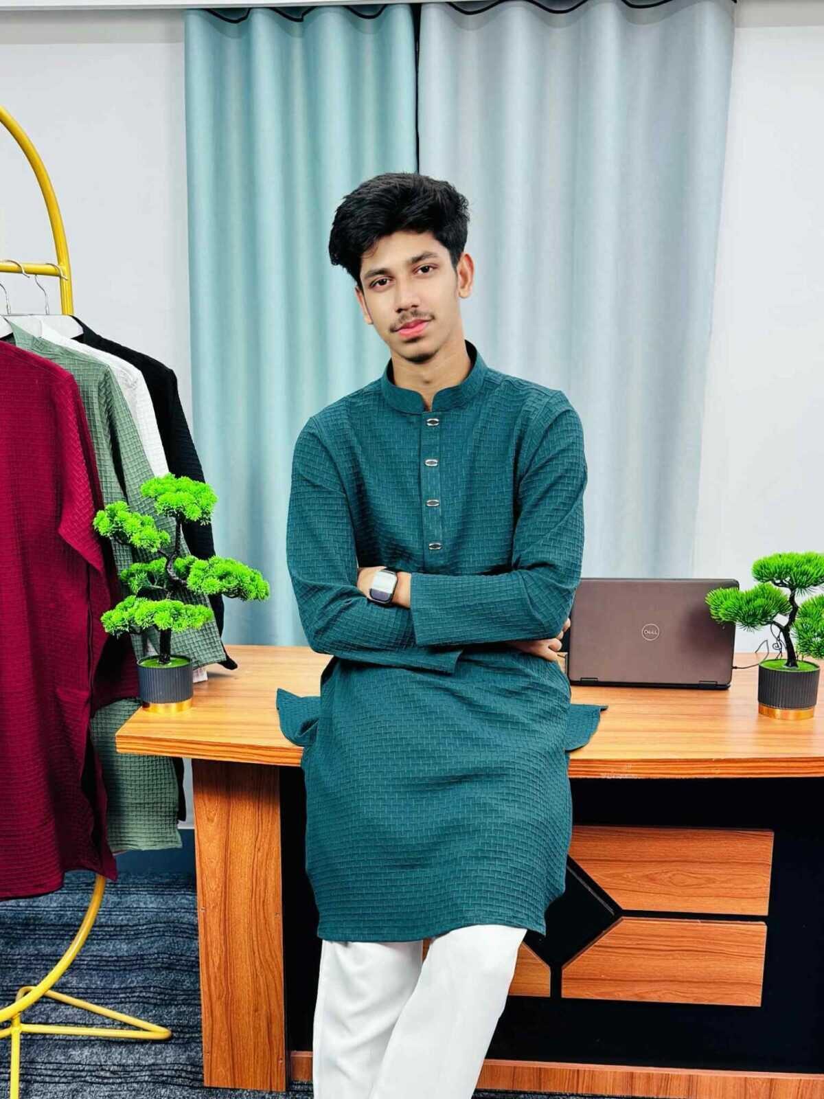 Premium Textured Panjabi(Dark Teal Grean) (PTP-1)