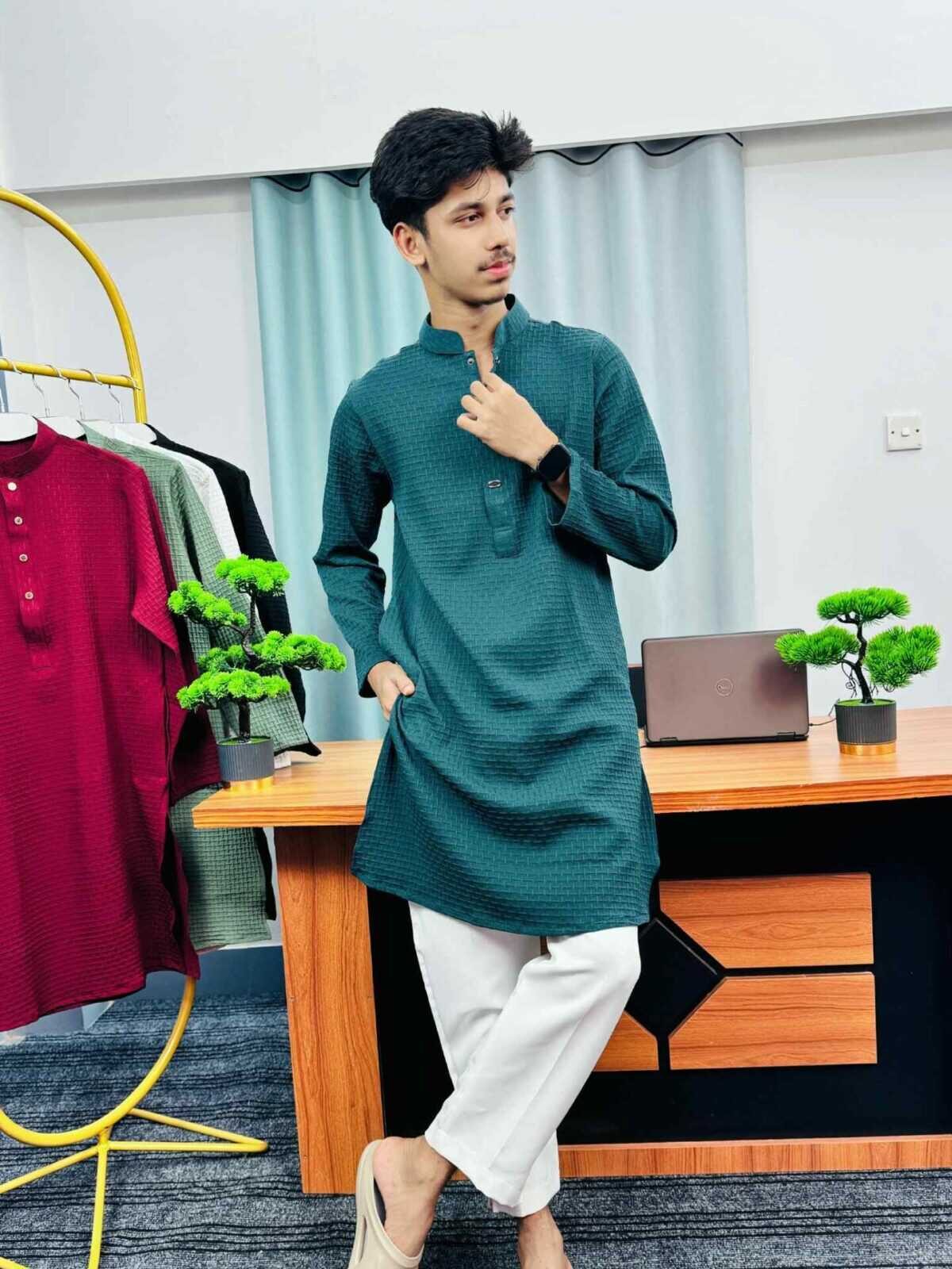 Premium Textured Panjabi(Dark Teal Grean) (PTP-1) - Image 2