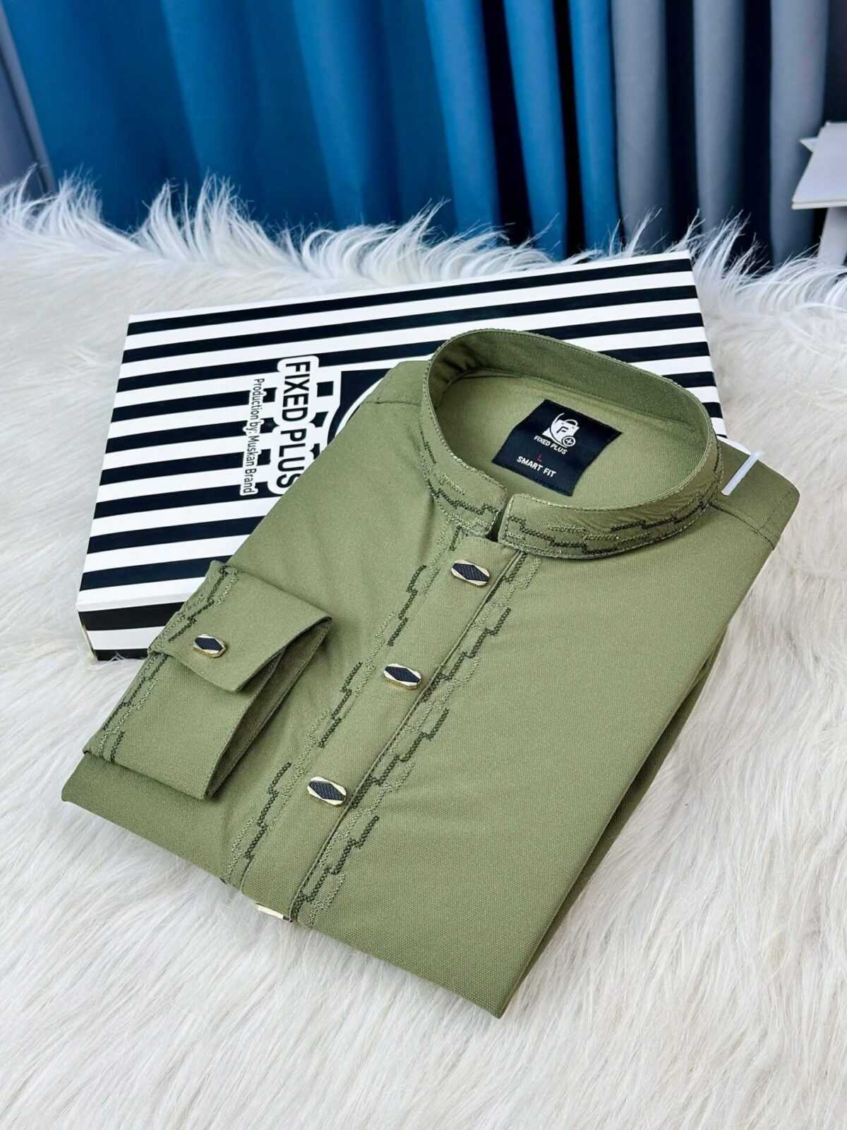 Premium Classic Panjabi – Olive Green (PSP-1) - Image 3