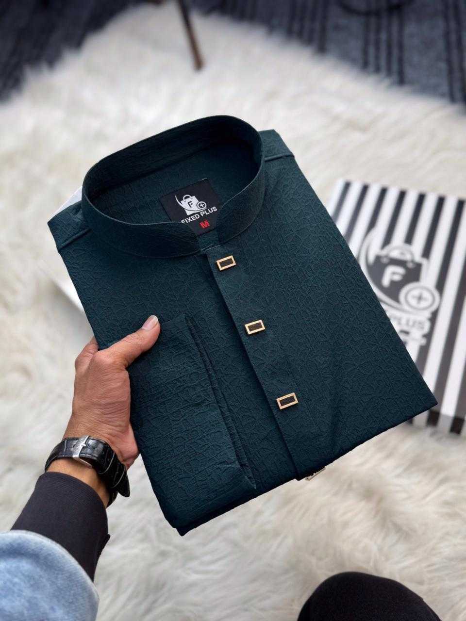 Royal Weave Panjabi – Dark Bottle Green (RWP-10) - Image 3