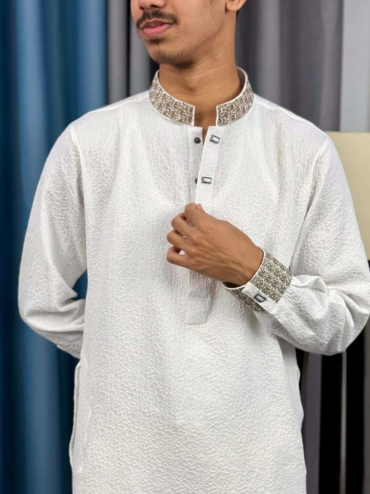 Premium White Embroidered Panjabi (PEP-9) - Image 3