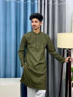 Premium Wave-Texture Olive Green Panjabi (PWP-3)