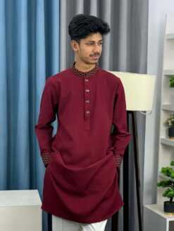 Premium Moss Maroon Embroidered Panjabi (PEP-12)