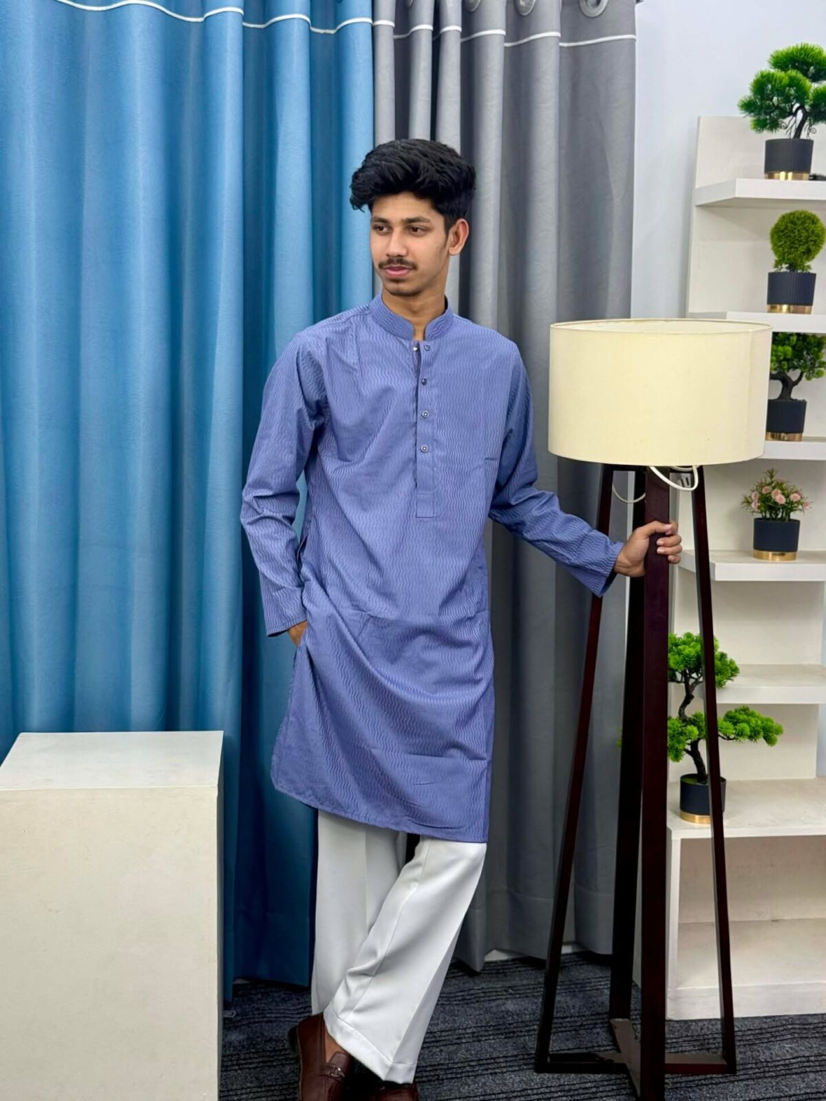 Premium Wave-Texture Sky Blue Panjabi (PWP-4) - Image 3