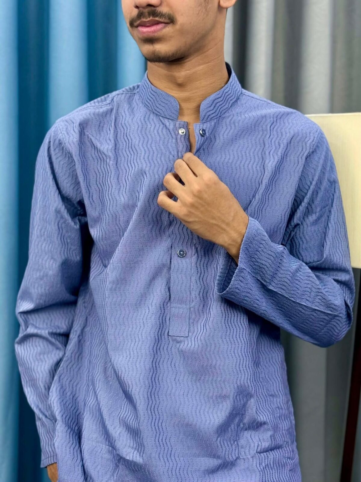 Premium Wave-Texture Sky Blue Panjabi (PWP-4)